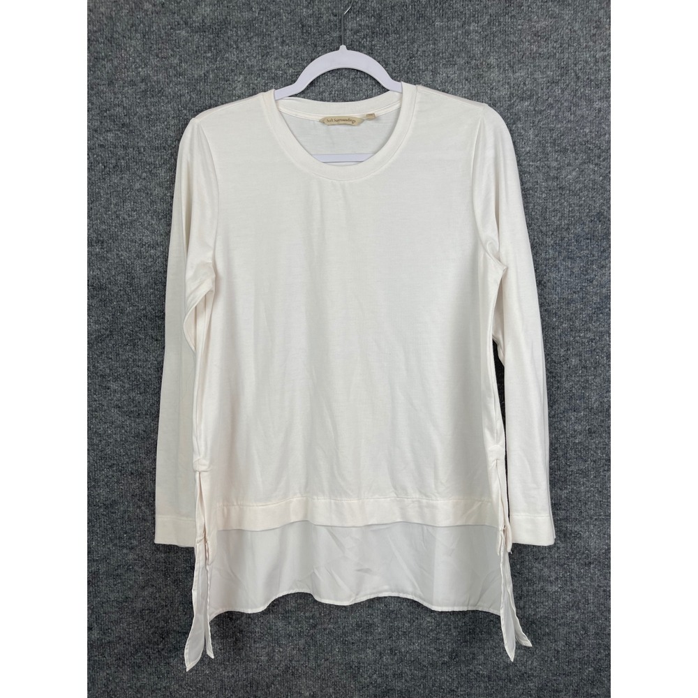 Soft Surroundings Layered Top Womens PM Cream Excellent Mixed Media Side Tie